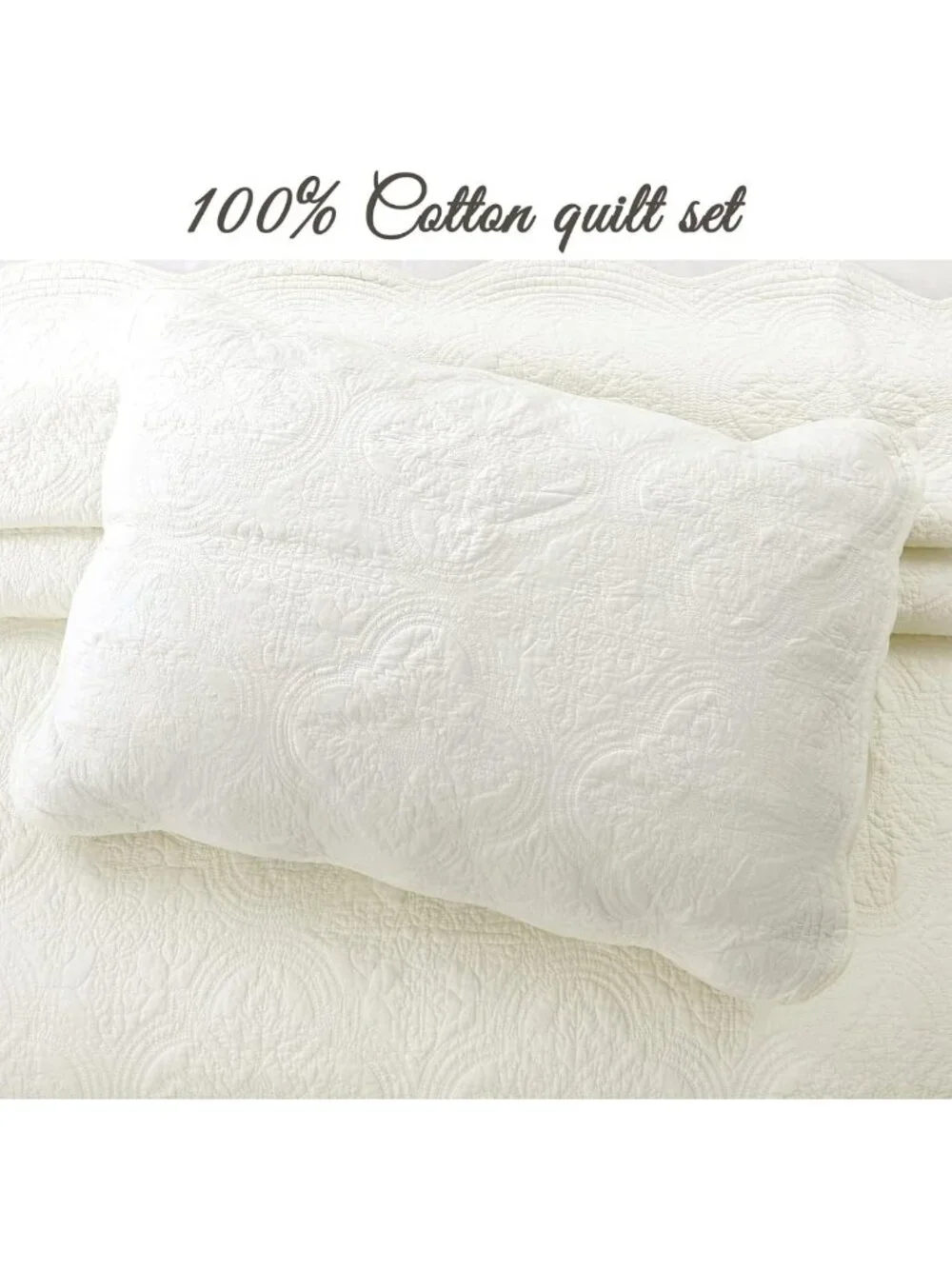 Reversible Lightweight Cotton Medallion Quilt Set, Off White Bedspread, Queen